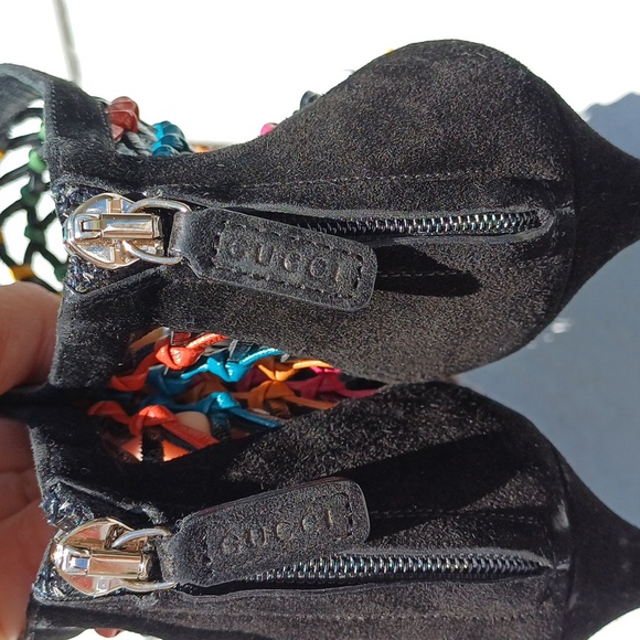 GUCCI caged PRIDE woven leather booties peeptoe heels 37 7 Rainbow - Picture 8 of 17
